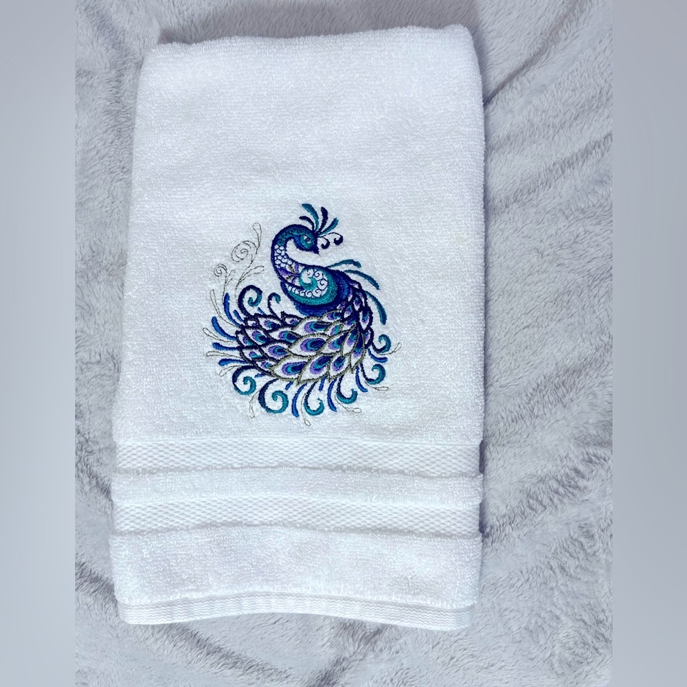 Peacock embroidered hand towel
